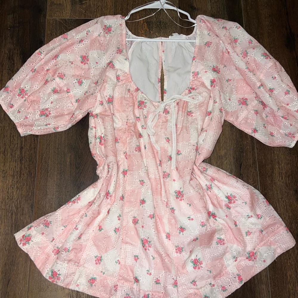 Floral Pink Peasant Romper